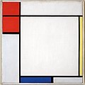 Piet Mondrian: Komposition mit Rot, Gelb und Blau, 1927. Hier liegt die Sonderform des Qualitätskontrastes vor: der Bunt-Unbunt-Kontrast.