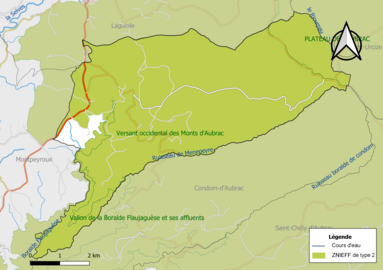 Carte des ZNIEFF de type 2 de la commune.