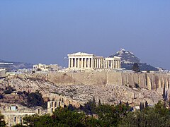 Acropolis of Athens with the Parthenon on top.