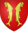 Blason avec 2 poissons jaunes adossés debout sur fond rouge