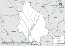 Carte en couleur présentantle réseau hydrographique de la commune