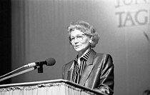 Honecker, as the GDR's Minister of People's Education, speaking in Potsdam in 1988, a year before the Revolutions of 1989.