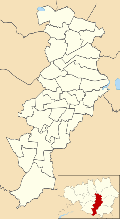 Mapa konturowa Manchesteru, na dole po lewej znajduje się punkt z opisem „MAN”