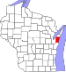 Harta statului Wisconsin indicând comitatul Kewaunee
