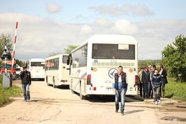 Příjezd dobrovolníků do Šabace během povodní v roce 2014