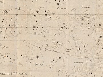 ヤコブス・バルチウス『Planisphaerium stellatum』(1661) に描かれたロブスター型のかに座。