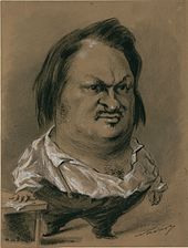 Dessin de Balzac en pied, où la tête est grossie.