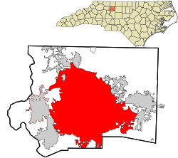 ノースカロライナ州におけるウィンストン・セーラムの位置の位置図