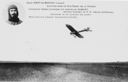 Henri Lafargue, annonce d'un meeting aérien à Mont-de-Marsan à bord du monoplan Hanriot