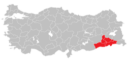 Location of ماردین ذیلی علاقہ Mardin Subregion