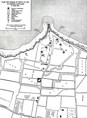 Карта Пуэнт-дю-Ок с обозначением немецких укреплений и 155-мм орудий