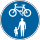 Shared-use path sign - a circular blue sign with a bicycle icon above an icon showing two people holding hands.