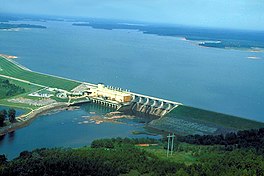 View overlooking the West Point Dam. A large body of water is seen stretching wide and tall.