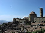 Panorama of town, buildings in dark stone