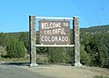 The welcome sign for Colorado, as seen from Interstate 70 in Colorado, entering from Utah.