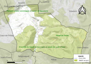 Carte des ZNIEFF de type 1 localisées sur la commune.