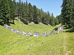 Petit vallon peu accessible dans le Jura en Suisse, en dessus de la commune de Montricher, avec une simple rangée de Toblerones.