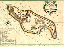 Scheme of the fortifications on Gorée in 1772 by Jacobus van der Schley