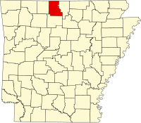 Map of Arkanzas highlighting Marion County