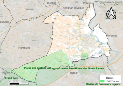 Carte des ZNIEFF de type 1 sur la commune.