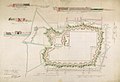 Kaart van de verdedigingswerken van Batavia met hoogtes van het Kasteel van Batavia, C. van Barnekor naar een kaart van C.A. Luepken (landmeter en cartograaf), kopie uit 1764 en gebaseerd op de situatie in 1762, collectie Nationaal Archief, 's-Gravenhage