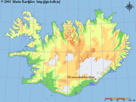 Hvannadalshnjúkur na mape Islandu