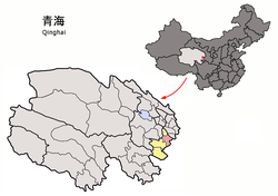 黄南チベット族自治州中の尖扎県の位置