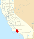 Harta statului California indicând comitatul Ventura