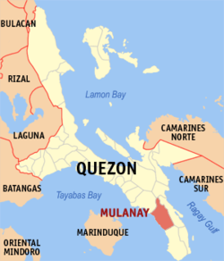 Mapa de Quezon con Mulanay resaltado