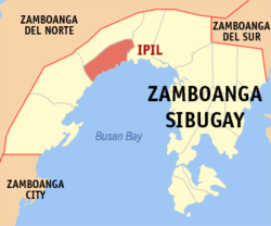 Mapa ng Zamboanga Sibugay na nagpapakita sa lokasyon ng Ipil.