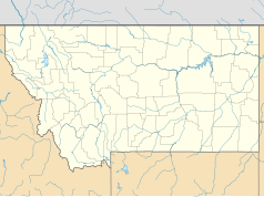 Mapa konturowa Montany, na dole nieco na lewo znajduje się punkt z opisem „Virginia City”