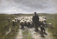 Anton Mauve, c. 1880: 'Herder met schapen', olieverf op doek