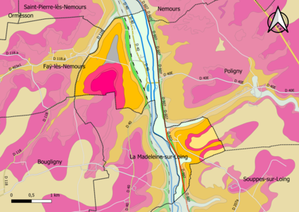 Carte montrant en couleurs le zonage géologique simplifié d'une commune