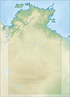 Mapa konturowa Terytorium Północnego, blisko górnej krawiędzi po lewej znajduje się punkt z opisem „Wyspa Melville’a”