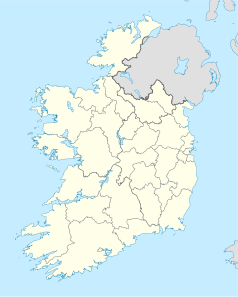 Mapa konturowa Irlandii, u góry znajduje się punkt z opisem „Buncrana”