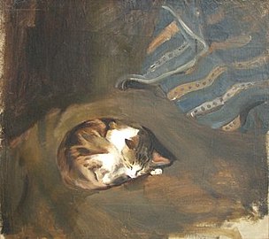 Paul Raud: Usnula mačka (1908.), ulje na platnu