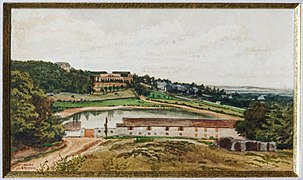 Aquarelle depuis le Tapis vert en regardant l'Orangerie du château de Meudon, 1842.