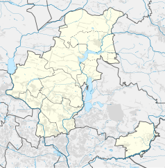 Mapa konturowa powiatu będzińskiego, po lewej nieco u góry znajduje się punkt z opisem „Myszkowice”