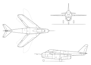 Bell X-5'in ortografik projeksiyonlu diyagramı.