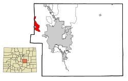 This map shows the incorporated and unincorporated areas in El Paso County, Colorado, highlighting Cascade-Chipita Park in red.