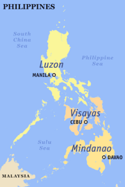 Filipinler haritasında Luzon, Visayas ve Mindanao ada grupları görülüyor.