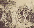 Gefängliche Abführung eines Schleichhändlers Angesichts seiner Familie (Lithographie, 1841)