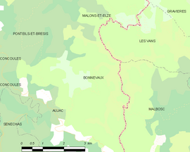 Mapa obce Bonnevaux