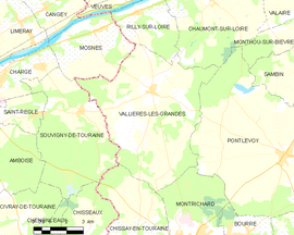 Mapa obce Vallières-les-Grandes