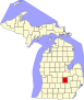 Harta statului Michigan indicând comitatul Shiawassee