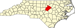 Map of North Carolina highlighting Wake County