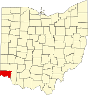 ハミルトン郡の位置を示したオハイオ州の地図