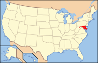 メリーランド州の位置を示したアメリカ合衆国の地図