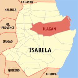 Mapa ng Isabela na ipinakikita ang lokasyon ng Lungsod ng Ilagan.