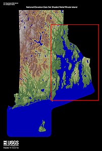 Narragansett Bay rot umrandet im Verhältnis zu Rhode Island